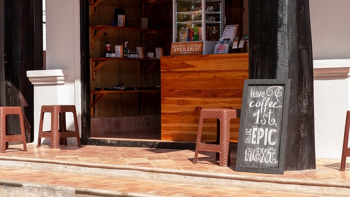 The latest of two Saffron Coffee outlets located amongst guesthouses in the tourist district of Luang Prabang, Laos.