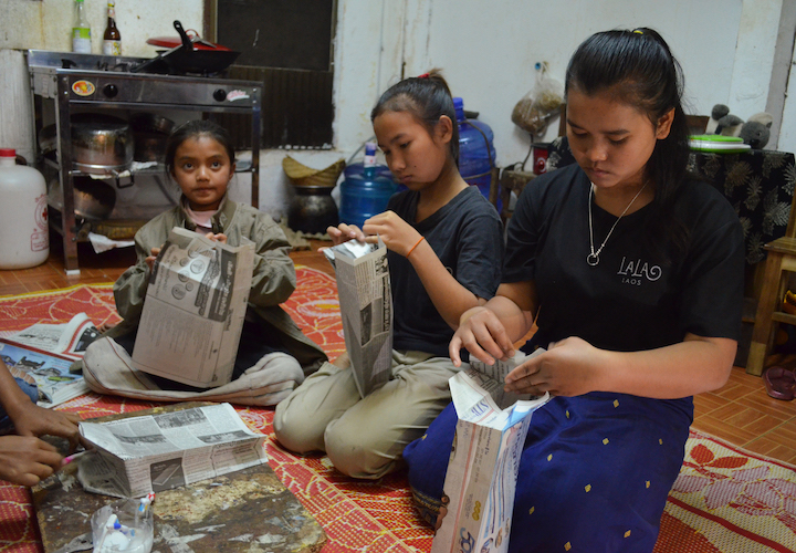 The girls only help out in the store on the weekends when they do not have classes.